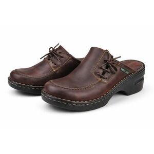 Vtg Y2K Eastland Leather Clogs Mules Sz. 8.5 Brown Chunky Comfort Grunge Boho